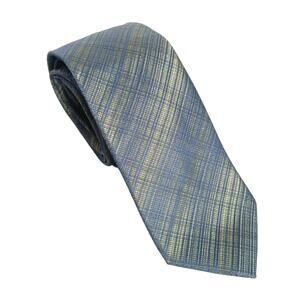 DKNY Blue and Metallic Gold Stripe 100% Silk Mens Skinny Tie Wedding Work Office